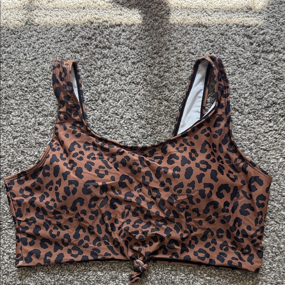 SHEIN Brown and Black Leopard Knot front bikini top